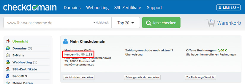 Wo finde ich meine Kunden-Nr. ? - Echter Service - checkdomain