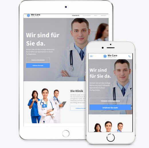 Homepage Baukasten, Praxis-Website, verschiedene Bildschirmgrößen