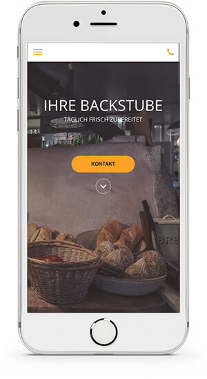 Homepage Baukasten, Vorlage für Bäckerei Homepage auf einem iPhone