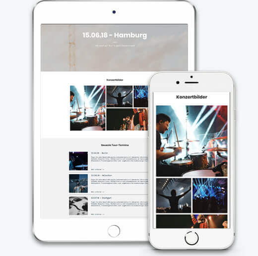 Homepage Baukasten, Band Website, verschiedene Bildschirmgrößen