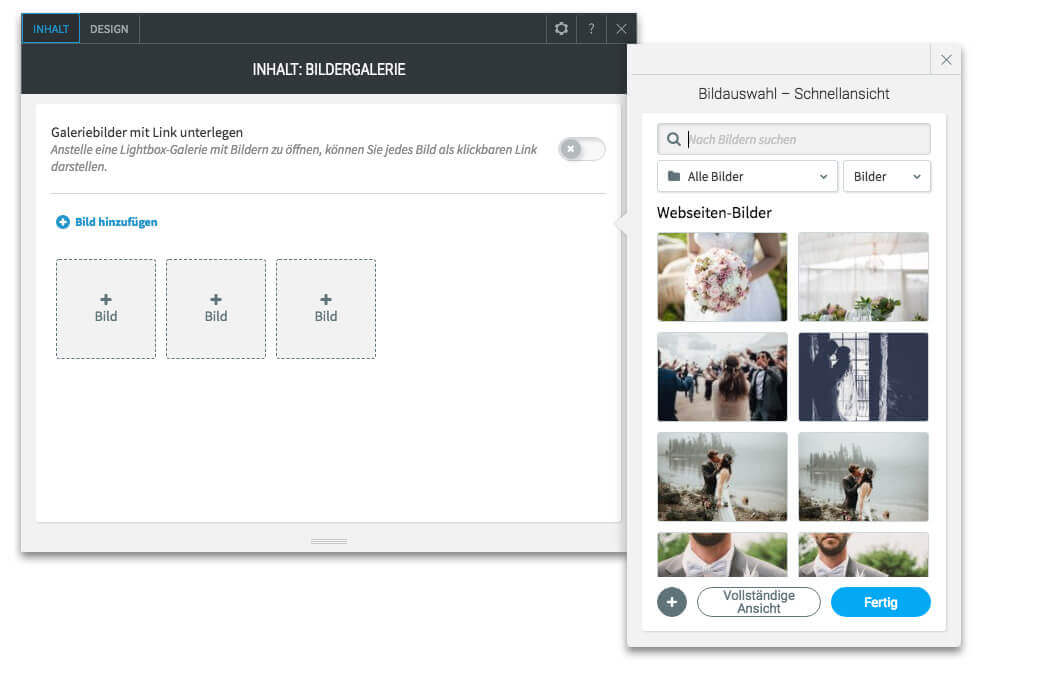 Homepage Baukasten, Vorlage für Hochzeitshomepage