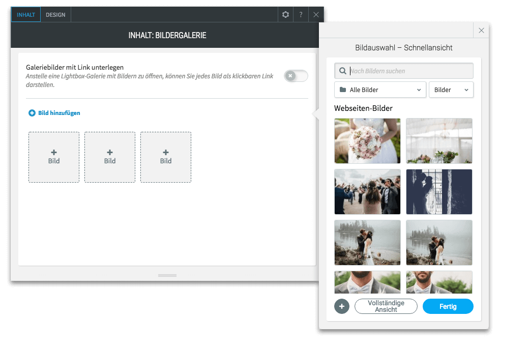 Homepage Baukasten, Bildergalerie für Brautmodengeschäft Homepagr anlegen.