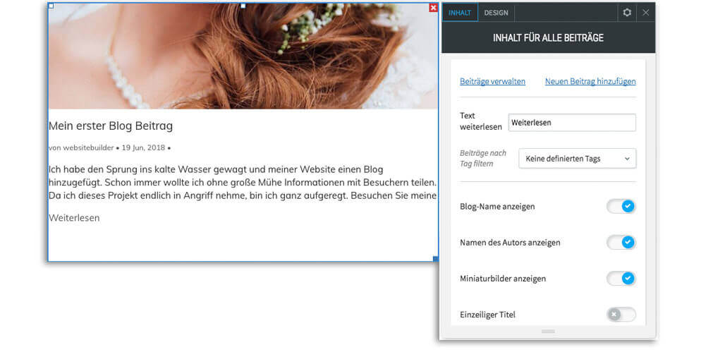 Homepage Baukasten, Vorlage für Brautmodengeschäft, Blog für Brautmode