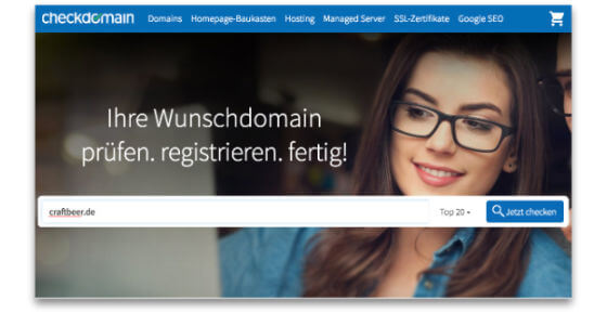 Homepage-Baukasten, Suche nach Domainnamen für Craftbeer Website