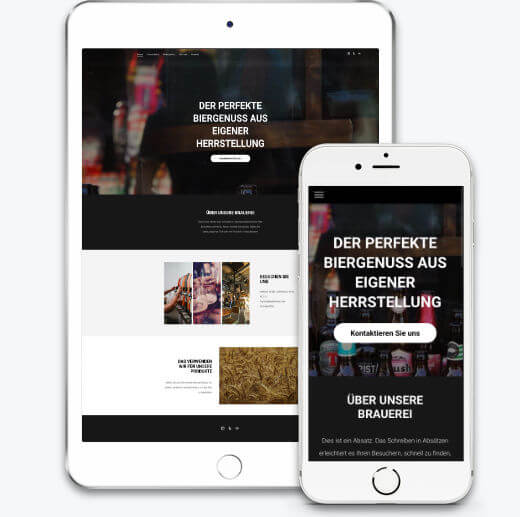 Homepage-Baukasten, Vorlage für Craftbeer Website, Ansicht auf iPad und iPhone