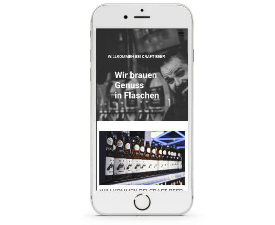 Homepage-Baukasten, Vorlage für Craftbeer Website, Template in iPhone-Ansicht
