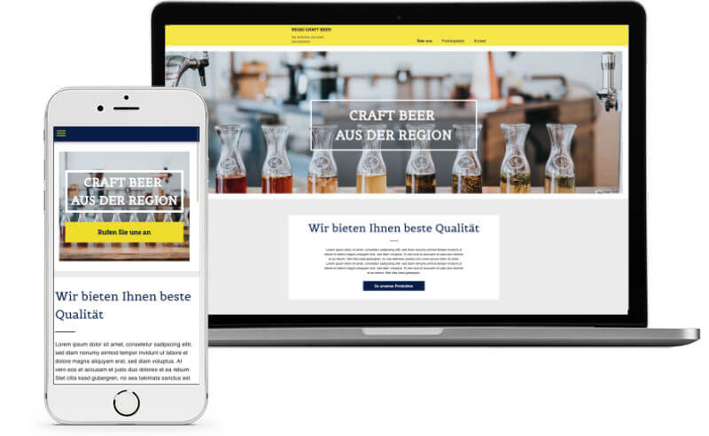 Homepage-Baukasten, Vorlage für Craftbeer Website auf Laptop und iPhone