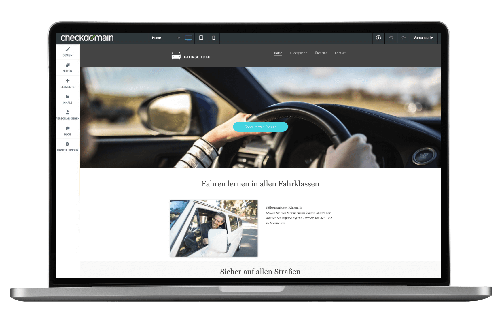 Homepage Baukasten, Fahrschul-Website verschiedene Bildschirmgrößen