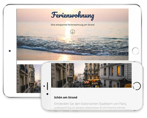 Homepage Baukasten, Ferienwohnung Website, verschiedene Bildschirmgrößen