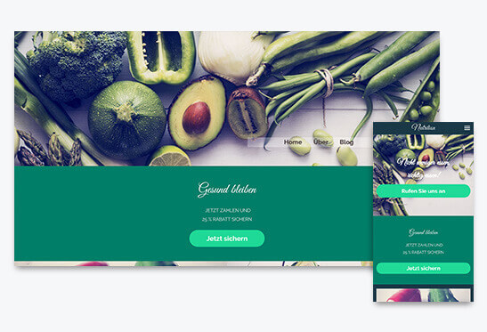 Homepage Baukasten, Food Blog verschiedene Bildschirmgrößen
