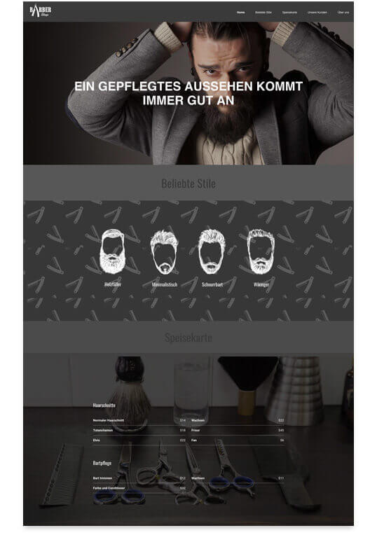 Homepage Baukasten, Vorlage für Friseur-Homepage