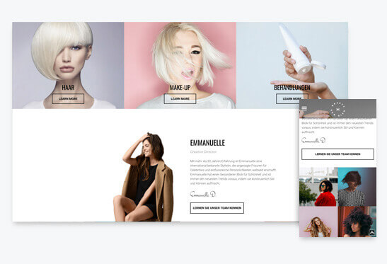 Homepage Baukasten, Friseur Homepage, verschiedene Bildschirmgrößen