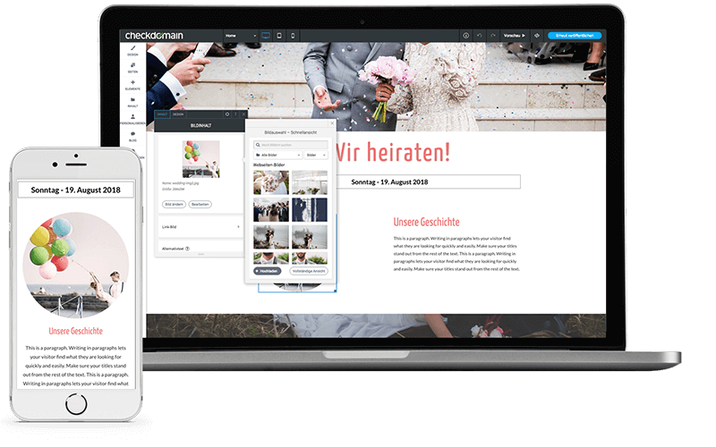Homepage Baukasten, Hochzeitshomepage erstellen