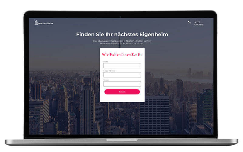 Homepage Baukasten, Vorlage für Immobilienmakler Website, Ansicht am Laptop