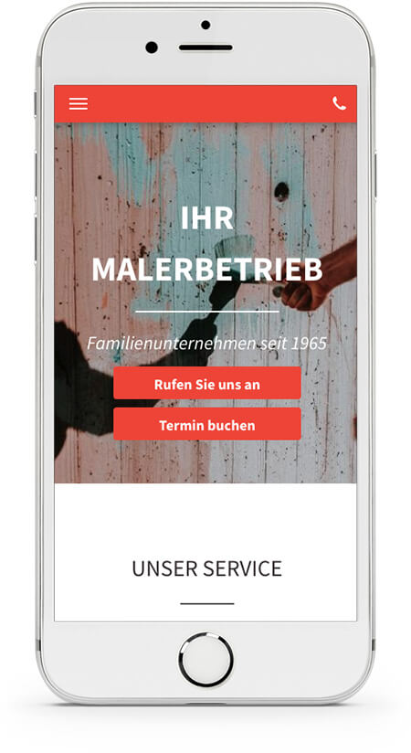 Homepage Baukasten, Vorlage für Maler-Homepage, iPhone Ansicht