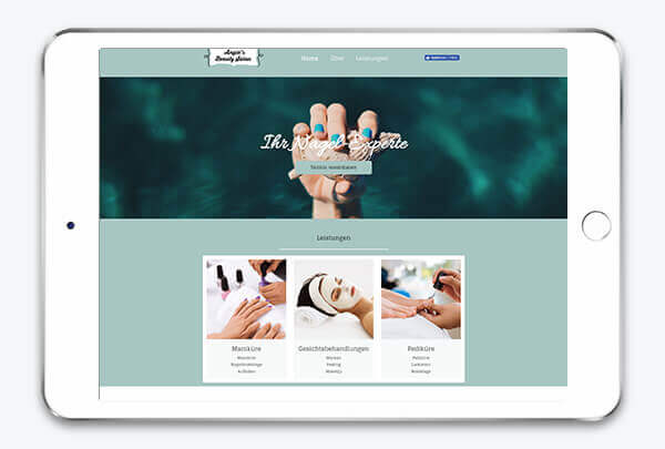 Homepage Baukasten, Vorlage für Nagelstudio, iPad-Ansicht