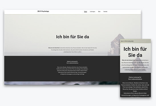 Homepage Baukasten, Vorlage für Psychologen Homepage, verschiedene Bildschirmgrößen