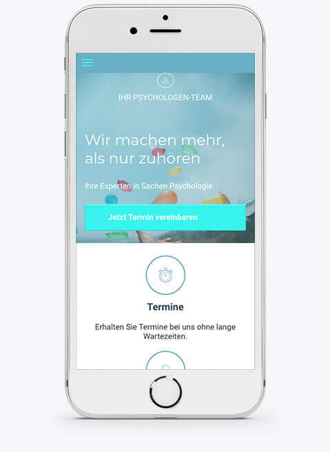 Homepage Baukasten, Vorlage für Psychologen Homepage, mobile Ansicht, responsive