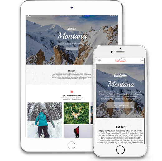 Homepage Baukasten, Vorlage für Reise Blog, iPad und iPhone Ansicht