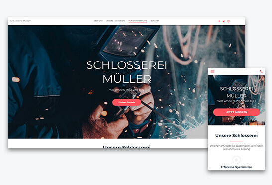 Homepage Baukasten, Vorlage für Schlosserei Homepage, verschiedene Bildschirmgrößen