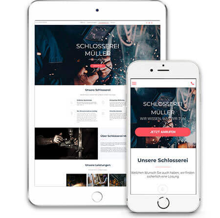 Homepage Baukasten, Vorlage für Schlosserei Homepage, Template auf iPad und iPhone