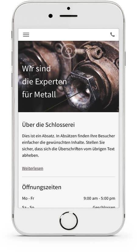 Homepage Baukasten, Vorlage für Schlosserei Homepage, Template auf iPhone