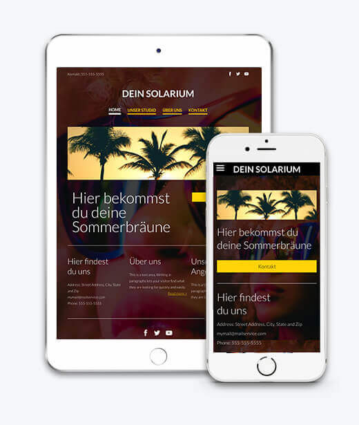 Homepage Baukasten, Vorlage für Sonnenstudio Homepage, iPad und iPhone Ansicht