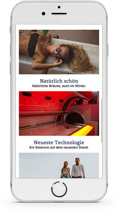 Homepage Baukasten, Vorlage für Sonnenstudio Homepage, Ausschnitt auf einem iPhone