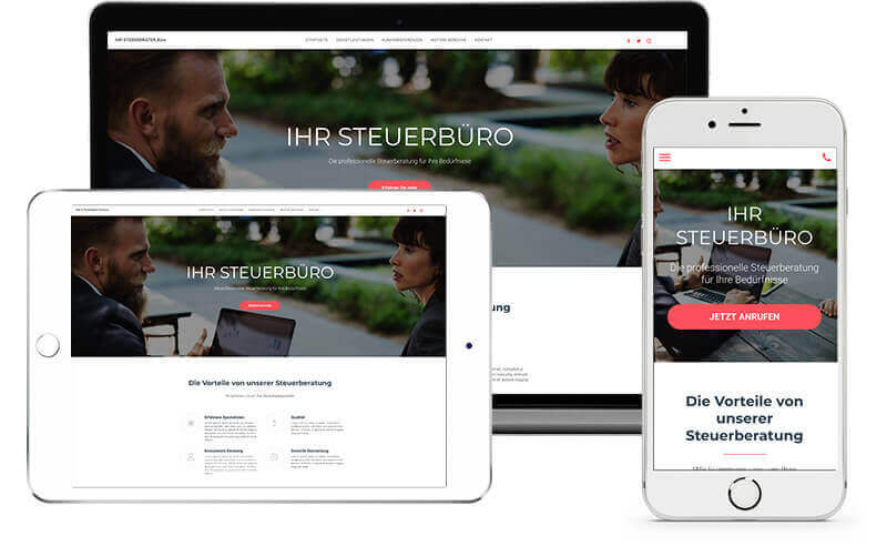 Homepage Baukasten, Vorlage für Steuerberater Homepage auf allen Endgeräten
