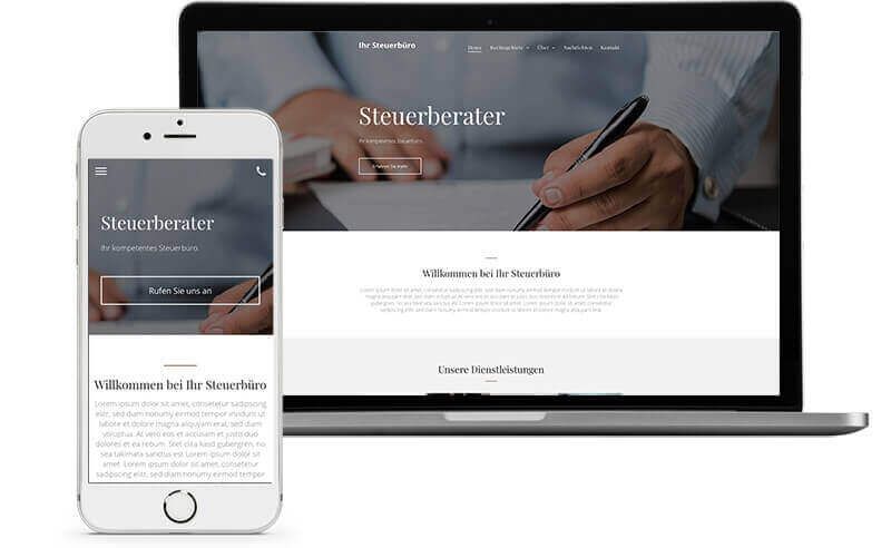 Homepage Baukasten, Vorlage für Steuerberater Homepage, Laptop Ansicht