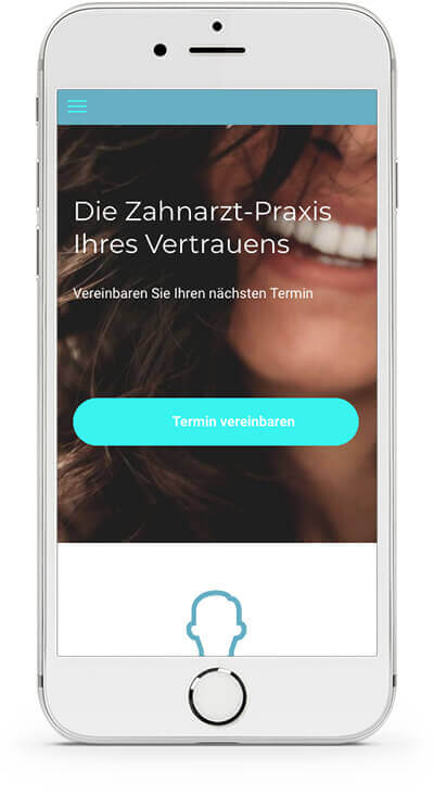 Homepage Baukasten, Vorlage für Zahnarzt Homepage, iPhone Ansicht