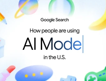 Zentrales Google-Suchbild mit sichtbarem Text; bunte Symbole wie Bleistift, Geschenk, Kreise und Cursor-Pfeil.