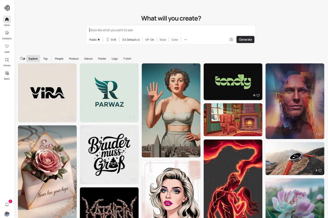 Screenshot einer Design-Plattform mit Suchfeld oben und einem Raster aus 12 quadratischen Vorschaubildern.