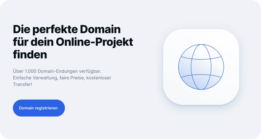 Linke Seite Textblock mit Überschrift; rechts weiße abgerundete Karte mit blauem Globus-Grafik; hellblauer Hintergrund.