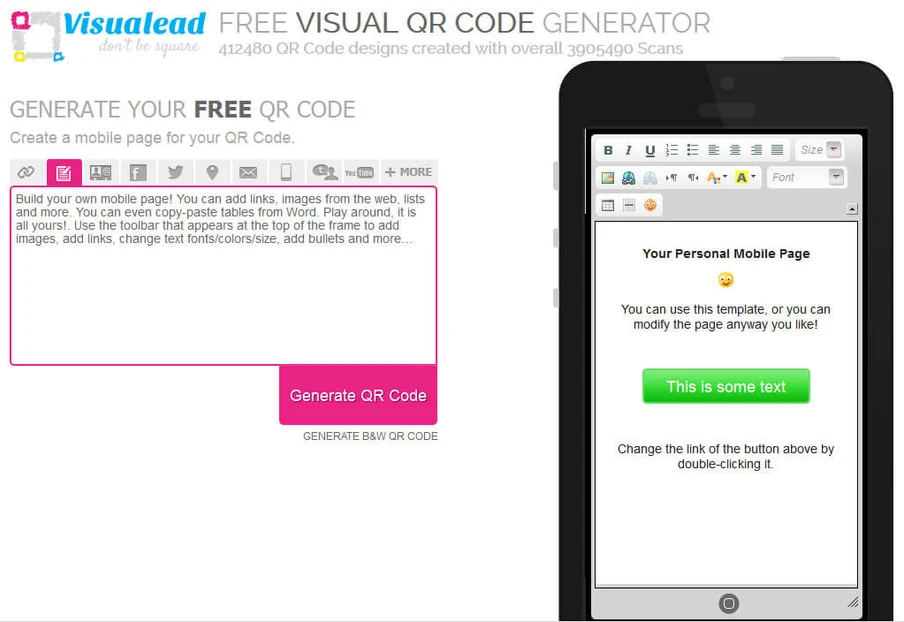 QR-Code für Mobile Page erstellen. Quelle: http://www.visualead.com