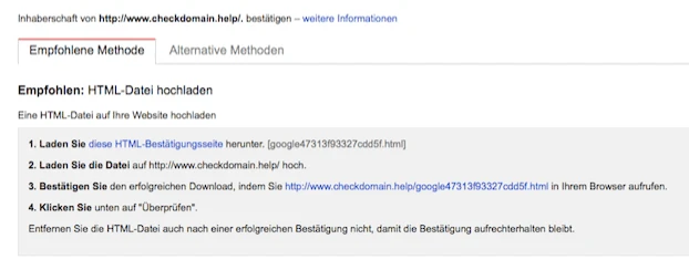 Die empfohlene Methode im Google Webmaster Tool