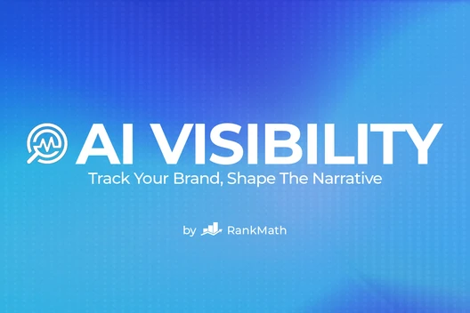 Blauer Hintergrund mit großem weißen Logo 'AI VISIBILITY' und Unterzeile sowie 'by RankMath'.
